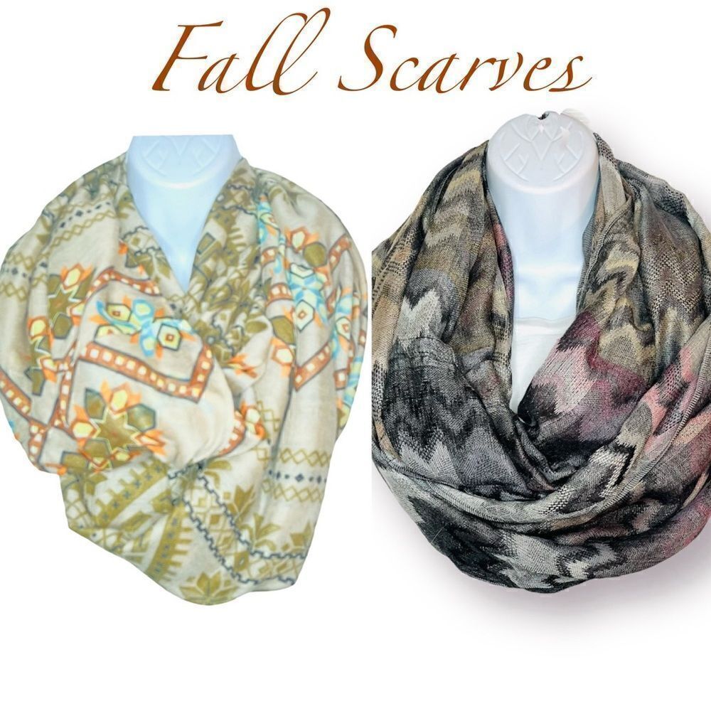 Two Elegant Fall Infinity Scarves Boutique Brands Multicolor OS